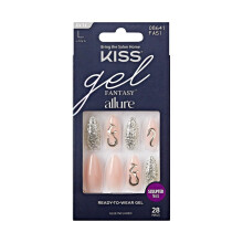 KISS False Nails Kit Gel Fantasy Allure Klar til at b?re Skulpterede negle Stick og lim inkluderet lang mandelform med 3D-accent Langtidsholdbar