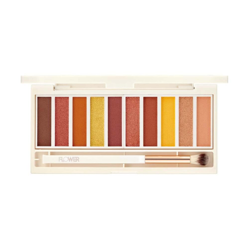 Flower Beauty Shimmer & Shade Eyeshadow Palette | 10 Mix-And-Match Matte & Shimmery Shades | Eye Makeup With Brush Included | Cruelty Free (Sun's Bla