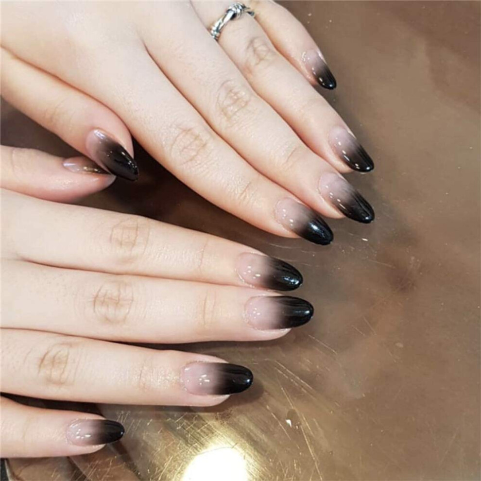 Aimimier 24Pcs Ombre False Nails Gradient Glossy Full Cover Short Round Fake Nails With Glue Sticker Salon Clip On Fingernails For Women And Girls (B