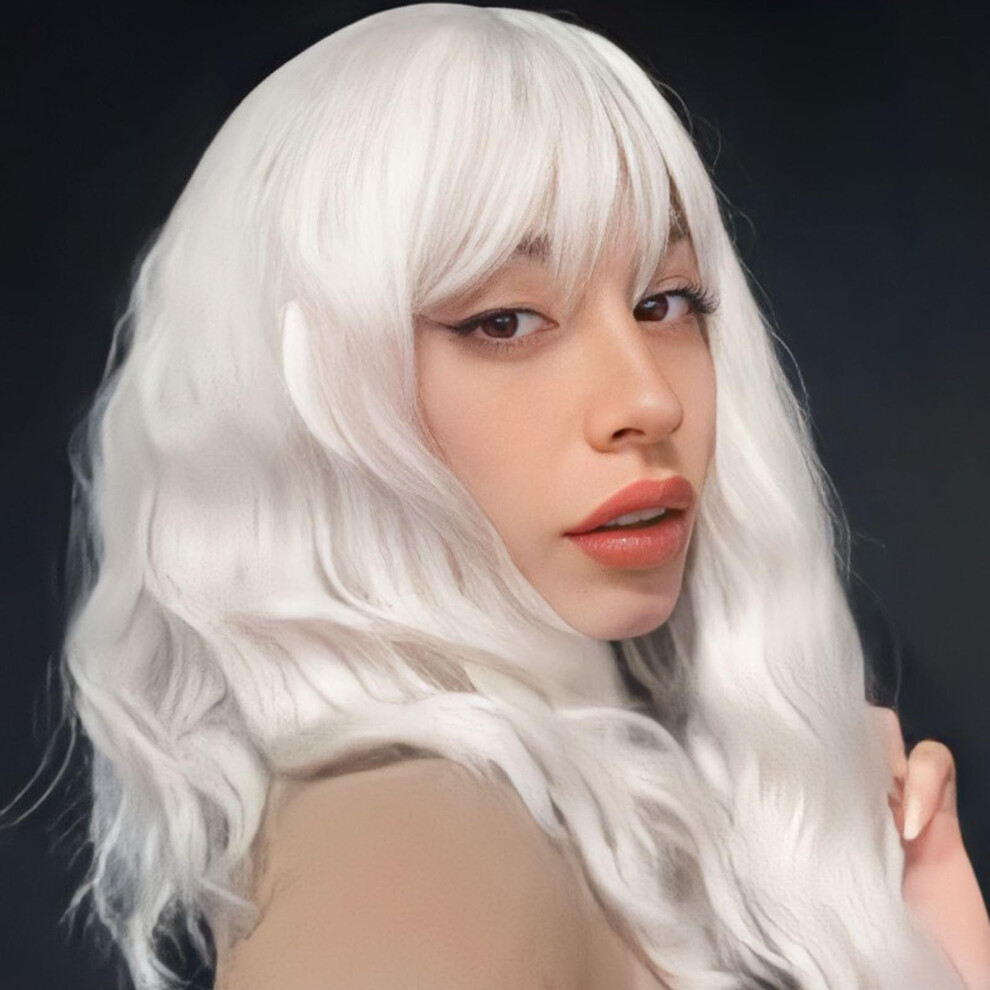 Werd White Wig With Bangs Soft Short Wavy White Bob Wigs For Women 14Inch Synthetic Hair Heat Resistant Synthetic Colorful Wig For Girls Cosplay Dail