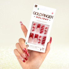 Guldfinger 24 stk Holiday French Tip Firkantet kiste Oval Press On Neils - Jul Glitter Vinter S?sonbestemt Snefnug X-mas lim p? negle (SANTA'S HO