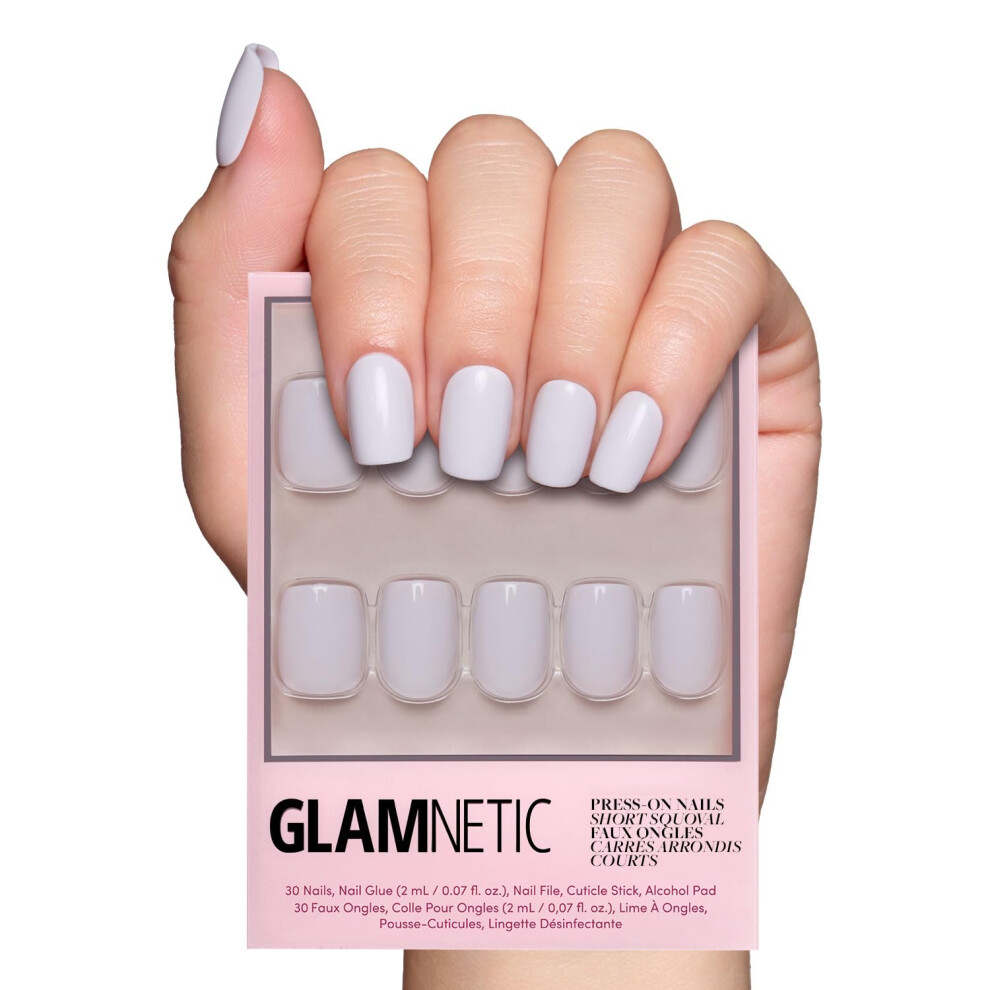 Glamnetic Lilac/Gray/Light Press On Nails - | Opaque Pale Short Squoval False Nails Reusable Stick On Fake Nails With Glue | Salon Qualit