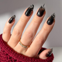 Glamnetic Unhas Postiças x Harry Potter - Dementor | Unhas Fake Almond Médio com Pontas Pretas, Qualidade de Salão | 15