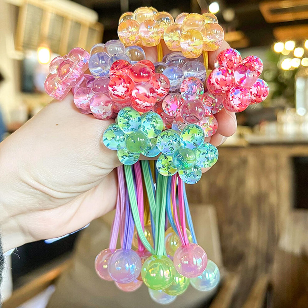 Liyazhil 12Pcs Ball Charm Hair Ties For Little Girls Colored Camellia Bead Rubber Band Bubble Hair Ties With Balls No Damage Ponytail Holders For Toddler Gir