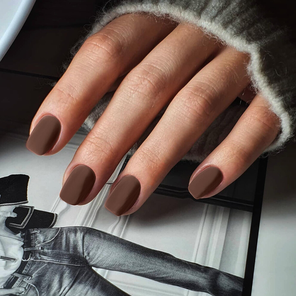 Xcreando Brown 48Pcs Matte Press On Nails Short Square Fake Nails Glue On Nails Short Gel Nails Press Ons Acrylic Nails Stick On False Nails For Women Natu
