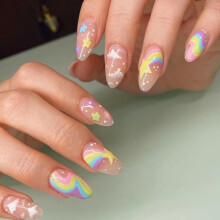 DANMANR Rainbow Press on Nails Nude tekokynnet Tyskantinen akryylipilvi tekokeskikynnet naisille ja tytille 24 kpl