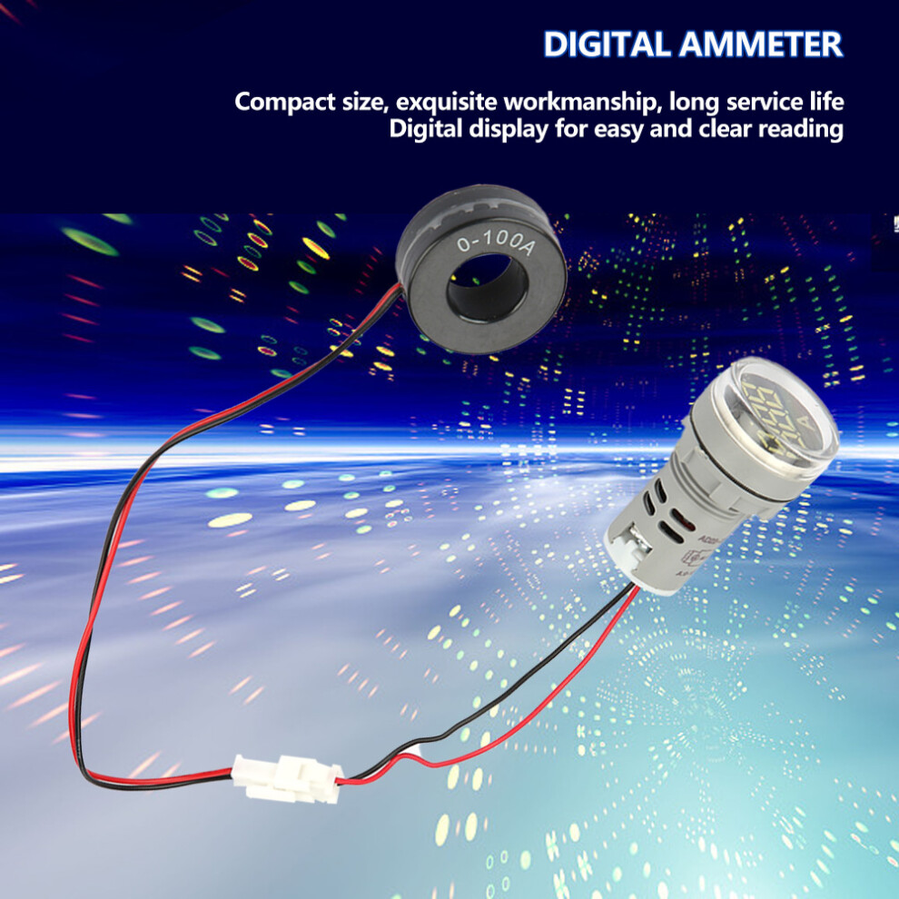 0-100A Digital Ac Ammeter Led Display, Compact, Accurate, White 8491360188484