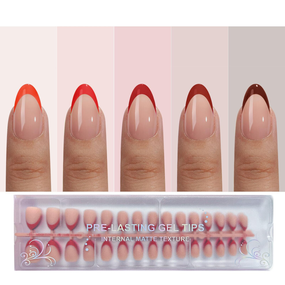Jsiallye Red French Tip Press On Nails 150Pcs Short Almond Press On Nails 3 In 1 Nail Tips Pre-Shaped False Nails Acrylic Soft Gel Nail Tips No Nee