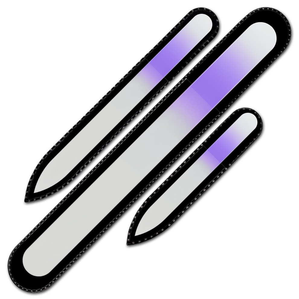 Mont Bleu Nail File For Women - Premium Set Of 3 Glass Nail Files In Pouch - Genuine Czech Tempered Glass - Handmade Gifts For Women - Manicure Nail