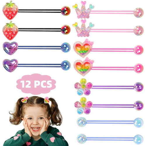 12PCS Fivelas de Cabelo com Charme para Meninas, Elásticos Coloridos com Pérolas de Camélia 2