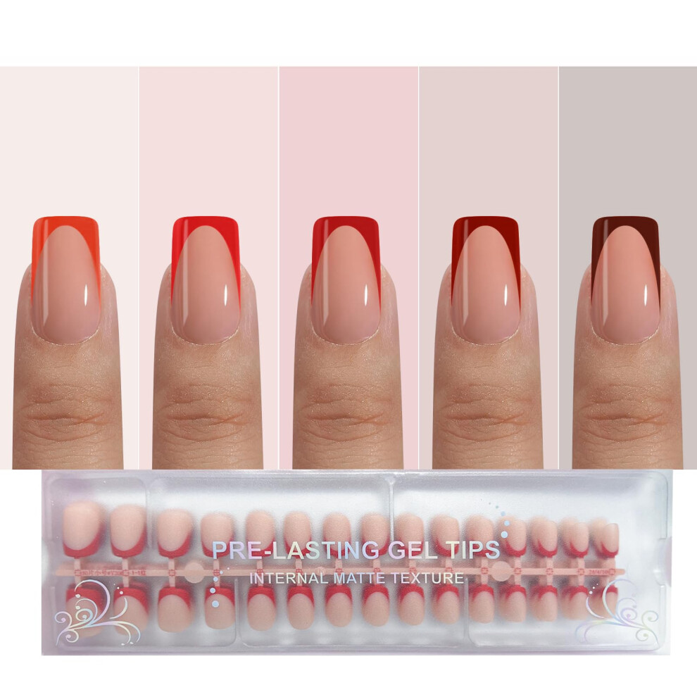 Jsiallye Red French Tip Press On Nails 150Pcs Short Square Press On Nails 3 In 1 Nail Tips Pre-Shaped False Nails Acrylic Soft Gel Nail Tips No Nee