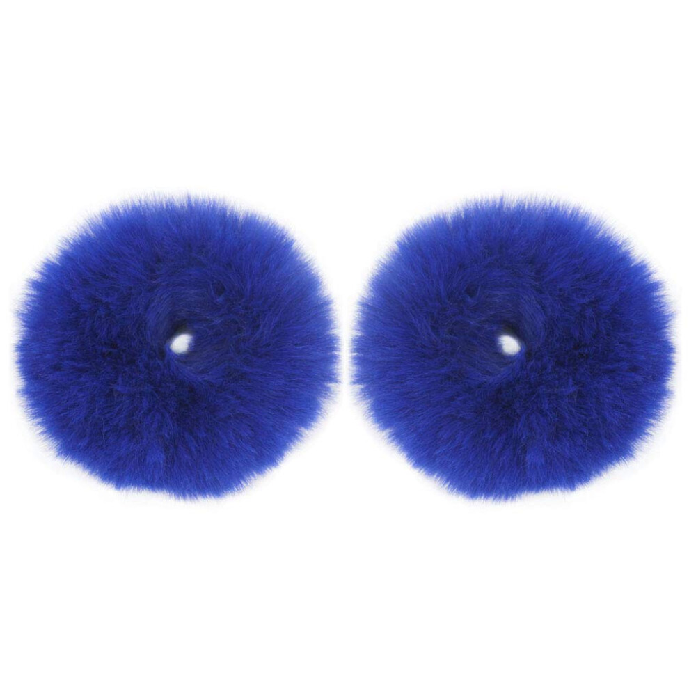 Furling Pompoms Blue 2Pcs Pack Furry Faux Fur Hair Scrunchies Artificial Fur Hair Bobbles Elastic Hair Band Rope Wristband Ponytail Accessories Royal