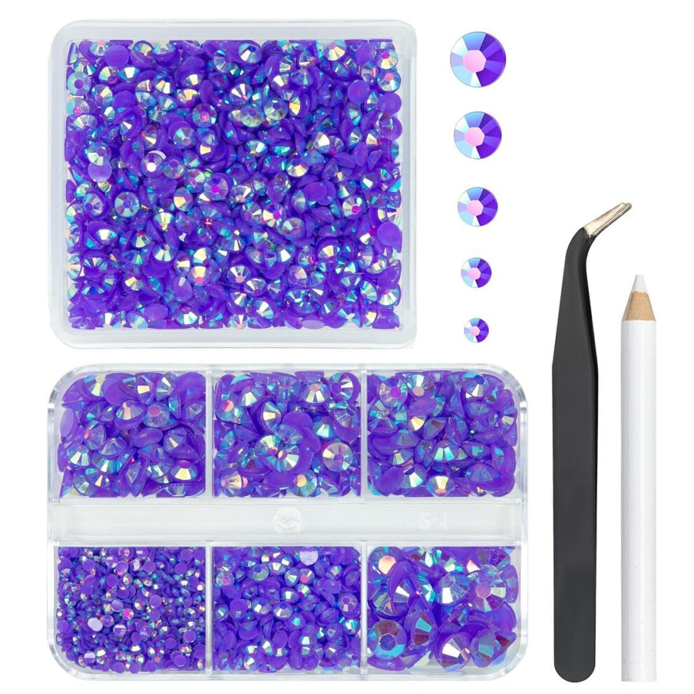 Qiipii 2 Boxes 3060Pcs Dark Purple Ab Resin Rhinestones For Crafting 2Mm 3Mm 4Mm 5Mm 6Mm Deep Purple Flatback Jelly Stones Non-Hotfix Gems Diamonds F