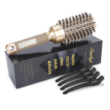 Round Hair Brush, Nano Thermal Ceramic & Ionic Tech Hair Brush, Blow Dry Hair brush with Boar Bristles, Medium Round Brush for Blow Drying, Styling,