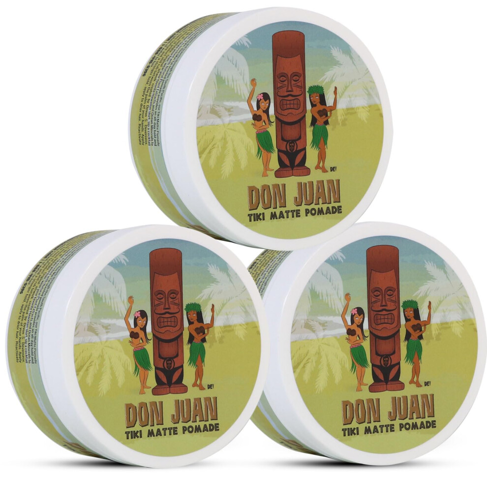 Don Juan Tiki Matte Pomade | Water Based | High Hold | Matte Finish | Natural Plant Extracts And Ocean Minerals | Mai Tai Tropical Scent 4Oz Pack Of
