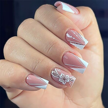 Paina Nails Square Fake Nails Lyhyet Keskikokoiset tekokynnet Kiiltv liima kynsille naisille (Tyyli 39 Normaali)