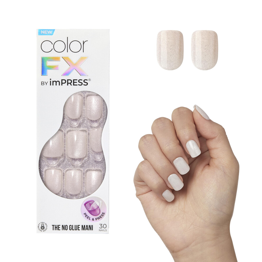Impress Kiss No Glue Mani Press-On Nails Color Fx 'Rebel' Light White Short Size Squoval Shape Includes 30 Nails Prep Pad Instructions Sheet