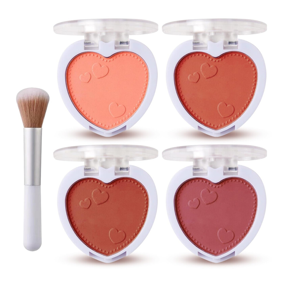 Linghaolh 4Pcs Blush Palette For Cheeks With Make Up Brush Face Matte Contour Blush Makeup Palette Buildable Shimmer Facial Cheek Blusher Shades Blendable Cosm