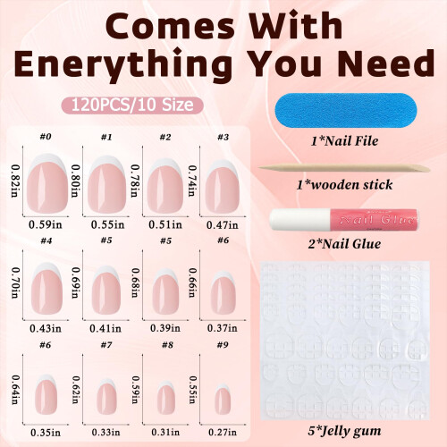 Bellelfin Unhas Postiças French Tip, 120Pcs Unhas Ovais Curtas com Cola 2