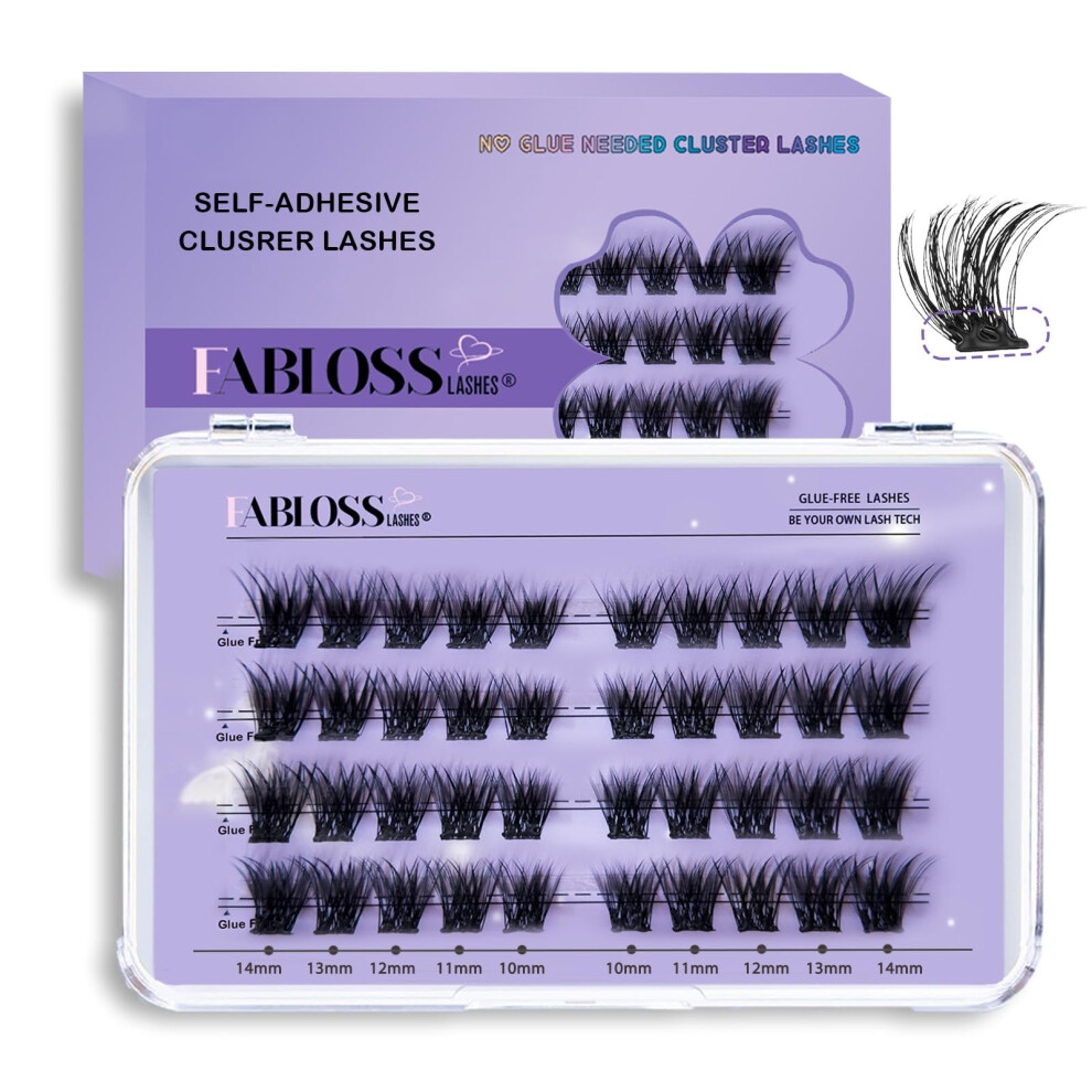Fablosslashes Self Adhesive Eyelashes 40Pcs Press On Lashes Pre-Glued Reusable Natural Self Adhesive Cluster No Glue No Remover Diy Lash Clusters Kit