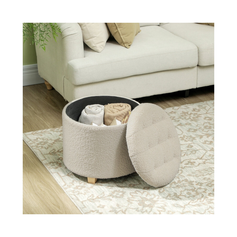 Cream White 31.8L Teddy Fleece Storage Ottoman - Multi-purpose Footstool with Spacious Storage-image-OPC-PMX9X5J-NEW