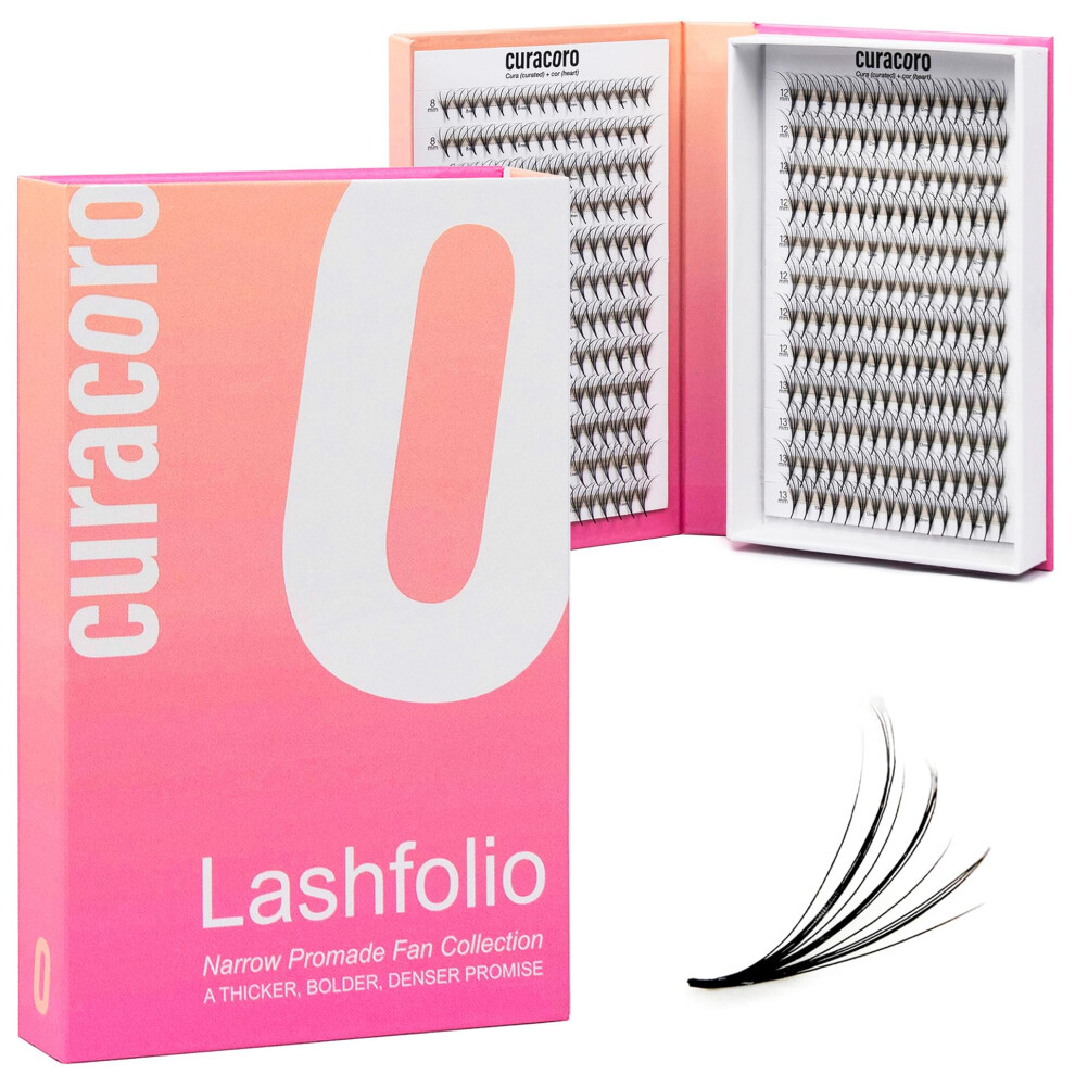 Curacoro Lashfolio Triple Spike Promade Fans, Handmade Volume Eyelashes, 5D To 10D, C Cc D Curl, 0.03~0.07 Mm, 8-13Mm Mix Length, Professional Long-La