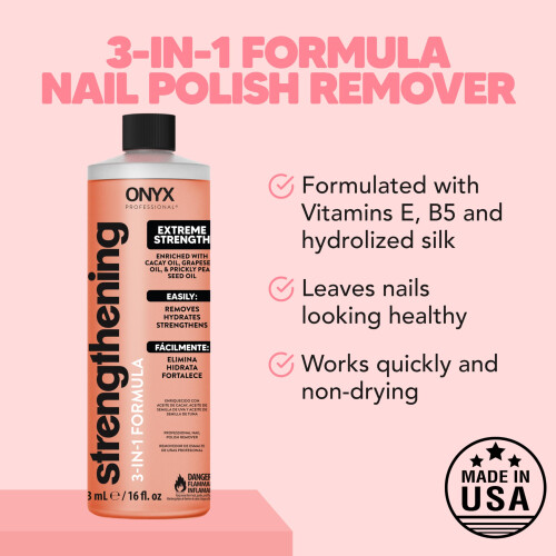 Removedor de Esmalte Fortalecedor 3 em 1 Onyx com Lima de 7 polegadas, 16 fl oz 1