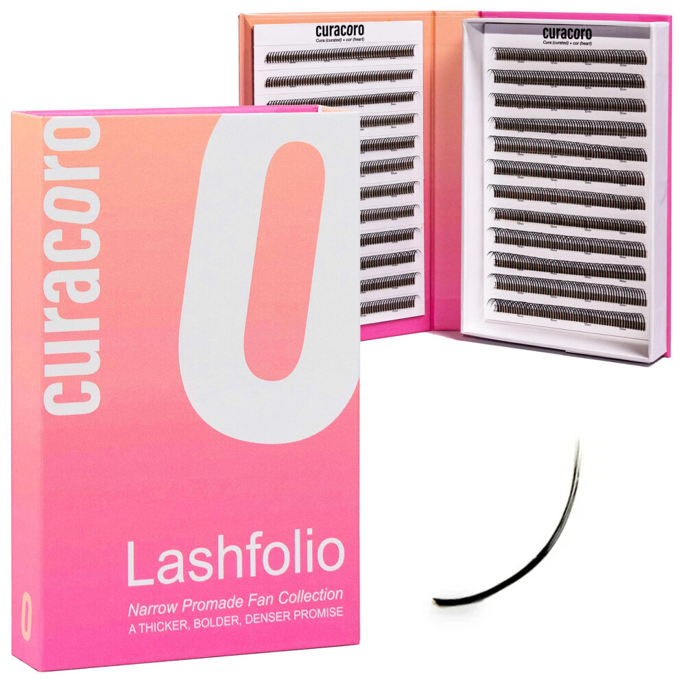 Curacoro Lashfolio Wet Promade Fans, Handmade Volume Eyelashes, 5D To 10D, C Cc D Curl, 0.03~0.07 Mm, 8-13Mm Mix Length, Professional Long-Lasting Pro