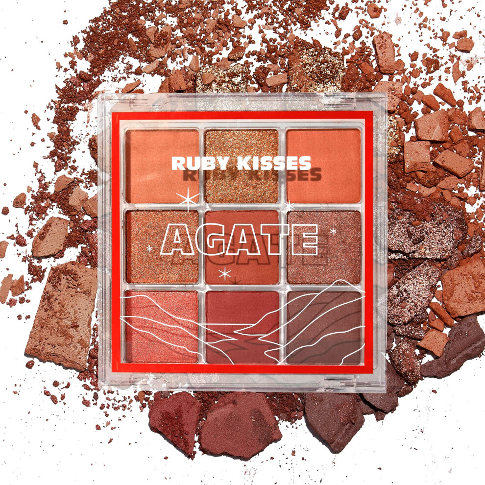 Ruby Kisses Red Eyeshadow Palette Highly Pigmented Eye Makeup Matte To Shimmers (Agate)