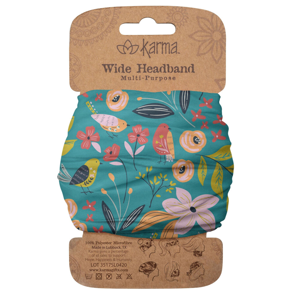 Karma Bird Headband For Women - Wide - Fabric Headband And Stretchy Hair Scarf Bird Blue