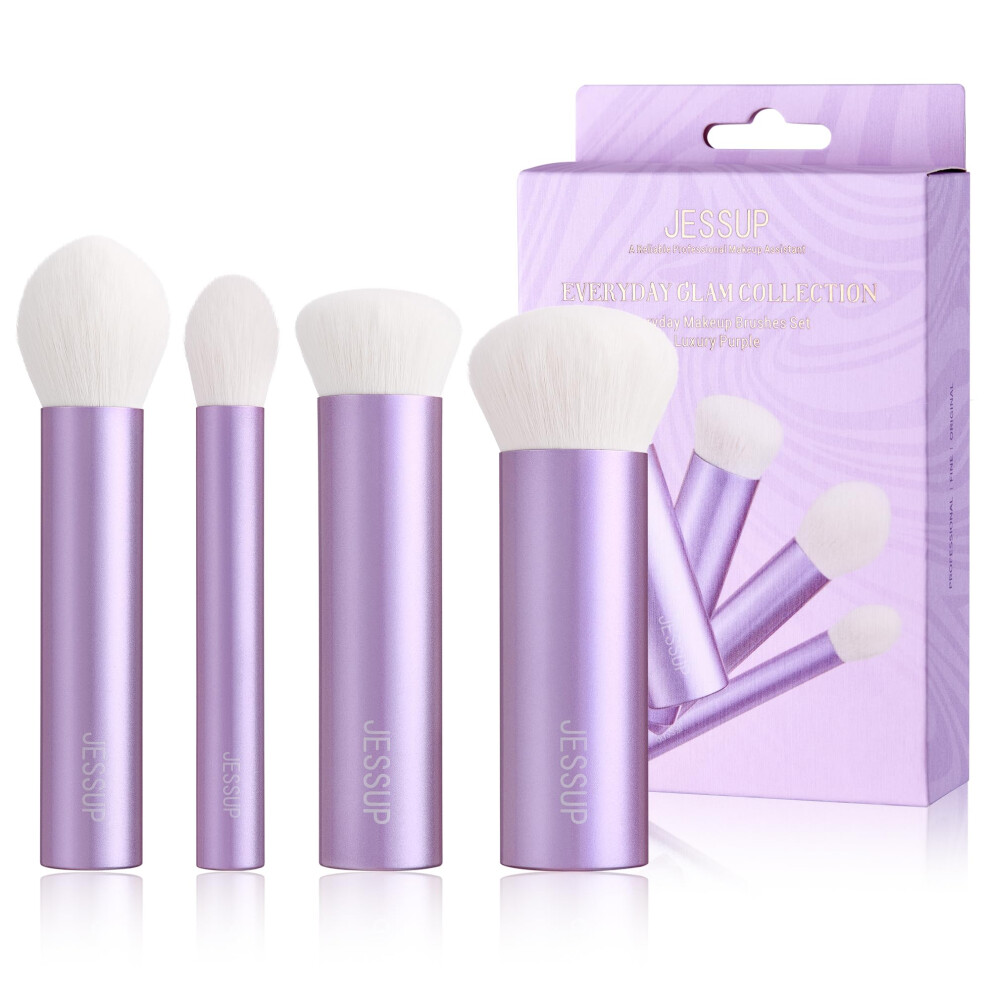 Jessup Makeup Brushes Set 4Pcs Face Kabuki Brush For Foundation Contour Powder Blush Bronzer And Highlighter Premium Synthetic Fiber Cruelty-Free L