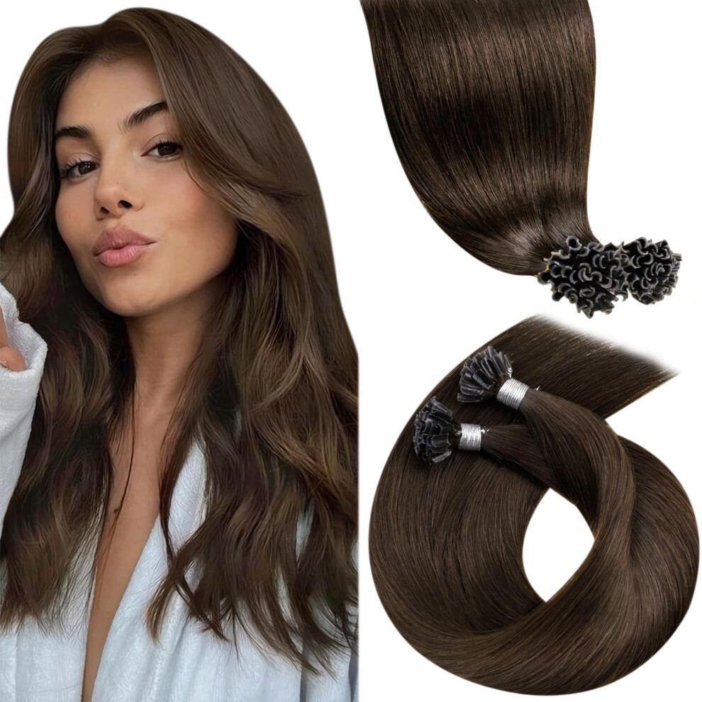 Laavoo U Tip Hair Extensions Human Hair Brown K Tip Hair Extensions Real Human Hair Medium Brown Ktip Human Hair Extensions 22 Inch Hot Fusion Hair E