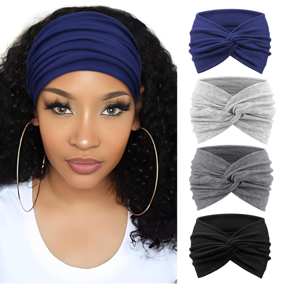 Dreshow Unisex 4 Pack Turban Headbands For Women Wide Vintage Head Wraps Knotted Cute Hair Band Accessories
