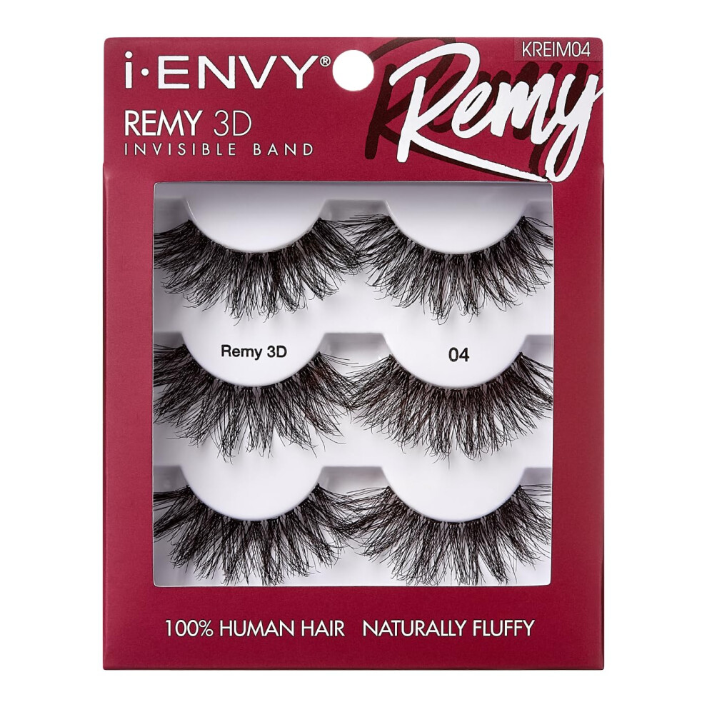 Ienvy I-Envy False Lashes Remy 3D Lashes Value Pack Human Hair Natural Fluffy Wispy Invisible Band Seamless Look Reusable Eyelashes (04)