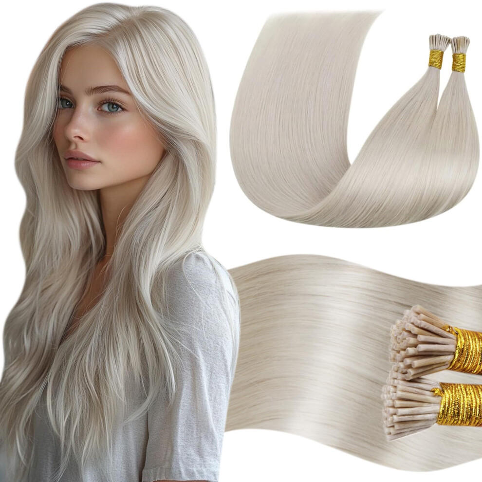 Laavoo Unisex Silver I Tips Hair Extensions Real Human Hair Platinum Blonde I Tip Hair Extensions Human Hair 18 Inch Blonde Itips Hair Extensions Human Hair Cold F