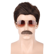 LeMarnia Parrucca da uomo corta marrone con barba e occhiali da sole per costumi anni '70 e '80 Cosplay Cantante Host Parrucche Costumi per feste