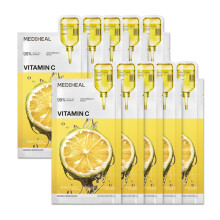 Mediheal Vitamin C Essential Sheet Mask Clear Toning 10 Stk. 99 % reines Vitamin C und 10 Vita-Wirkstoffe gegen Feuchtigkeitsmangel. Vegane Formel.