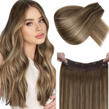LaaVoo Draadhaarextensions Menselijk haardraad Extensies van echt haar Balayage Bruin mix Blond Menselijk haardraadextensies Lang 18 inch 80g