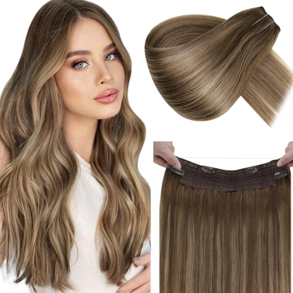 Laavoo Wire Hair Extensions Human Hair Wire Human Hair Extensions Balayage Brown Mix Blonde Human Hair Wire Extensions Long 18 Inch 80G