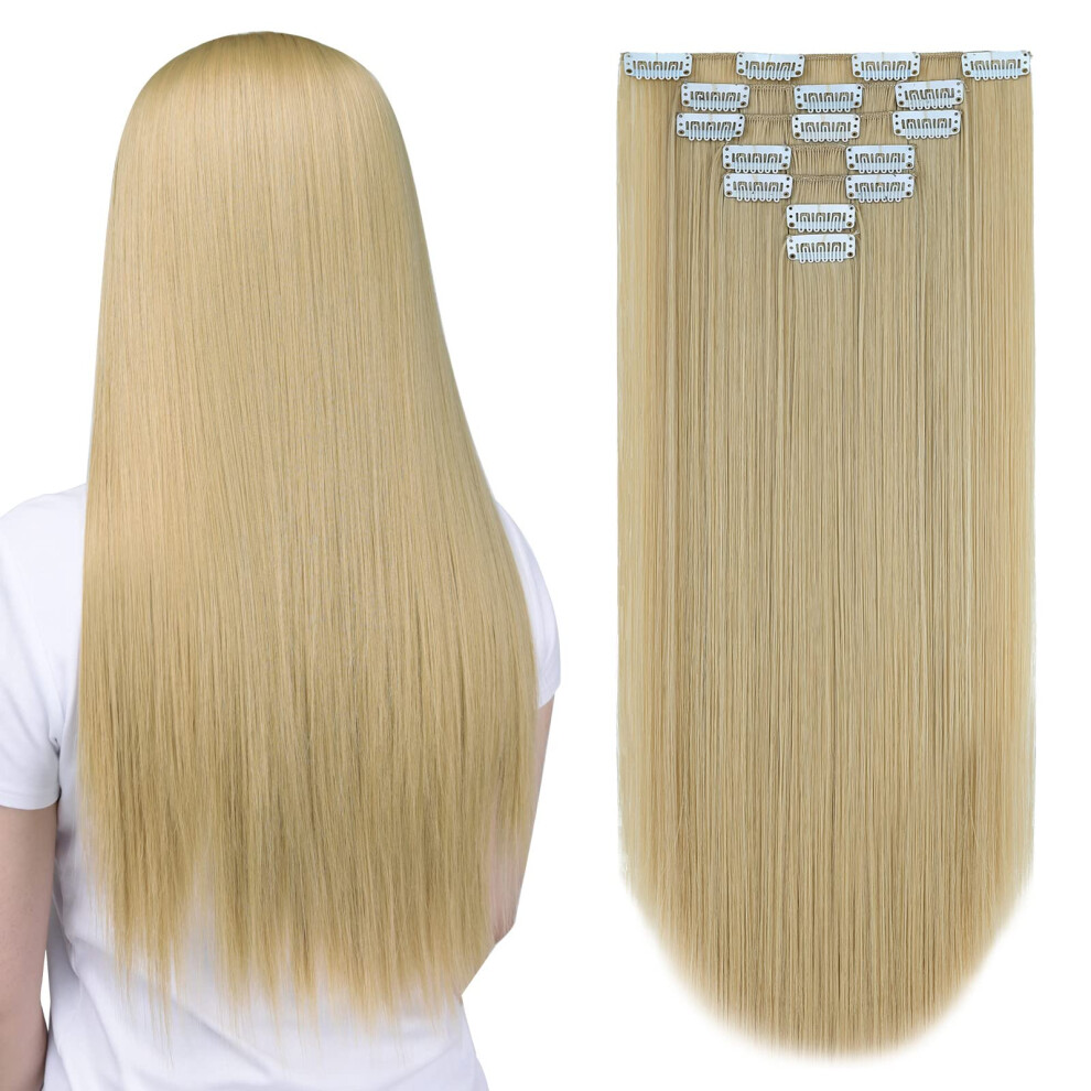 Syxlcygg Blonde Hair Extensions Clip Hair Extension 22" 5 Oz Straight Synthetic Cheap Fluffy Blond Hair Pieces For Women