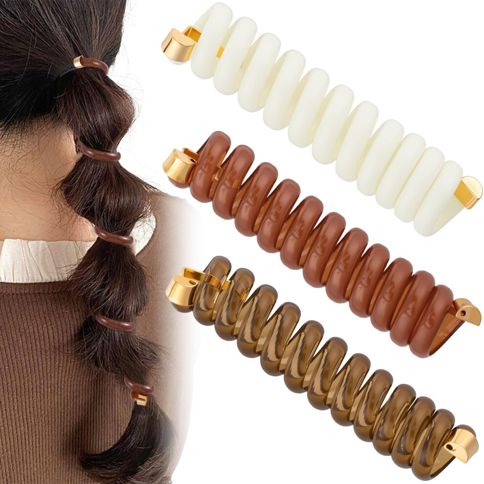 Smallcat 3Pcs Spiral Hair Ties 3 Colors Phone Cord Shape Hair Bands Elastic Rubber Ponytail Holders For Women No Crease Hair Accessories For Long