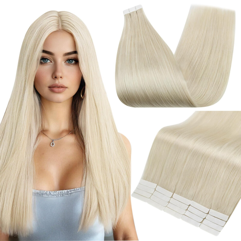 Fshine Full Shine Tape In Extensions Human Hair 16 Inch Color 1000 Blonde Seamless Remy Hair Extensions Tape Ins 20 Pieces 50 Grams Straight Human Hair Tape