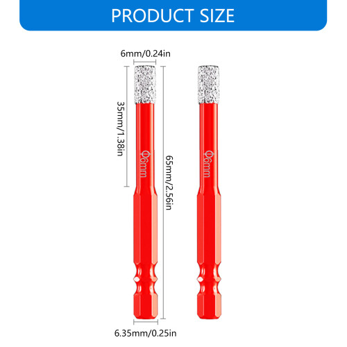 10Pcs Hole Cutter 6mm Diamonds Tile Drill Bit Set for Dry 2