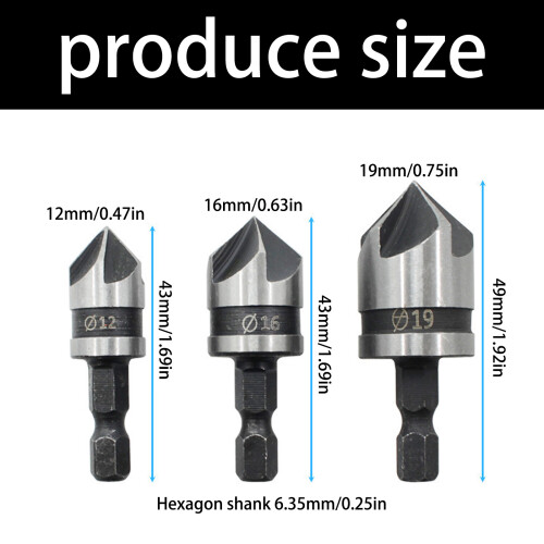 Hexadecimal Shank 5 Flute Countersink Drill Bit For Smooth 1