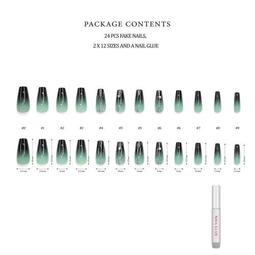 Hypnaughty 24 Pcs LUXE Unhas Pretas e Verdes Ombre com Glitter e Strass 1