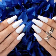 Hypnaughty 24er Set Santorini Weiße Matte Luxus Coffin Press-On Nägel mit Kleber