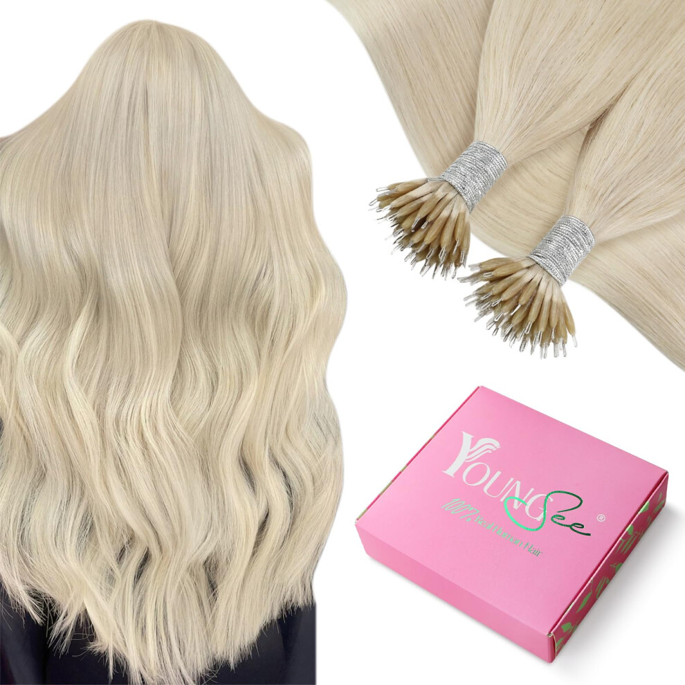 Youngsee 18Inch Fusion Nano Ring Human Hair Extensions Platinum Blonde Micro Nano Beads Hair Extensions Pre Bonded Nano Tip Hair Extensions 50Grams 5