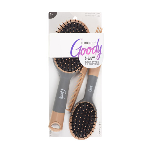 Conjunto de Escova e Pente Oval Goody Detangle It, Castanho e Cinza, 3 Peças