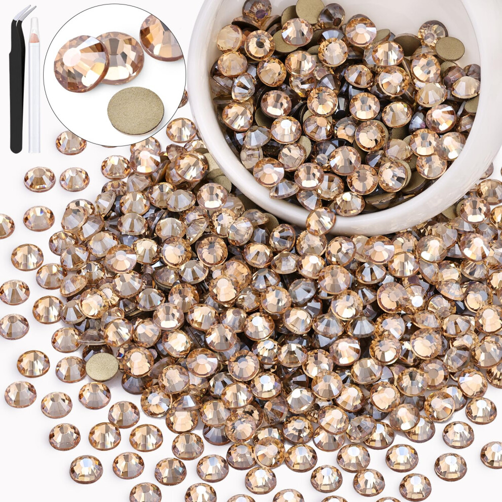 Belleboost 600Pcs Ss30/6Mm Crystal Rhinestones (Golden Shadow/Champagne) Bedazzling Flatback Glass Rhinestones For Crafting Diy Nail Art Makeup Decoration Gem