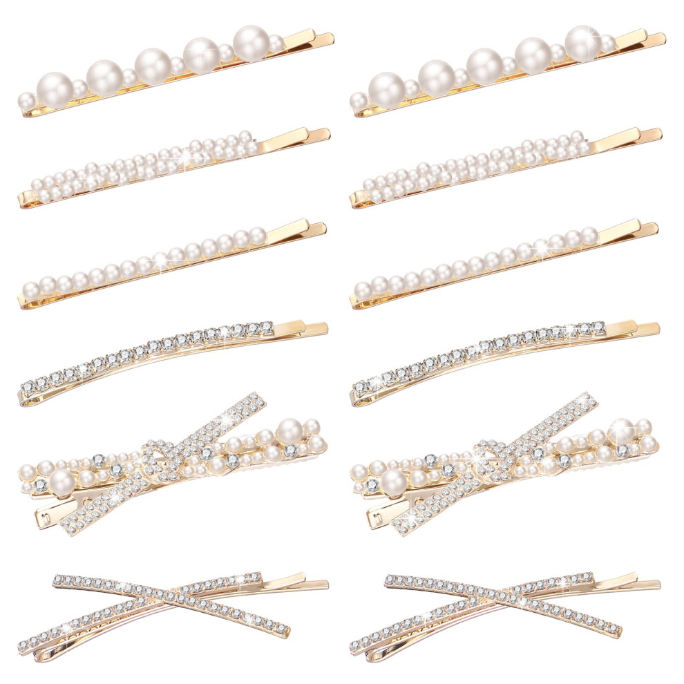 Willbond 12 Pieces Rhinestone Bobby Pins Decorative Fancy Crystal Hair Clips Shiny Metal X Shaped Barrettes Bling Diamond Wedding Bridal Shower Hair Accessori